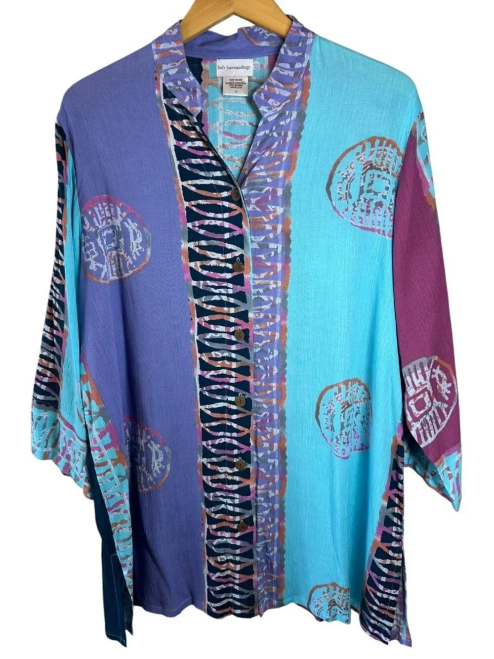 Soft Surroundings 1X Colorblock Rayon Tunic Blouse Blue Purple Artistic Boho Top - Picture 3 of 7